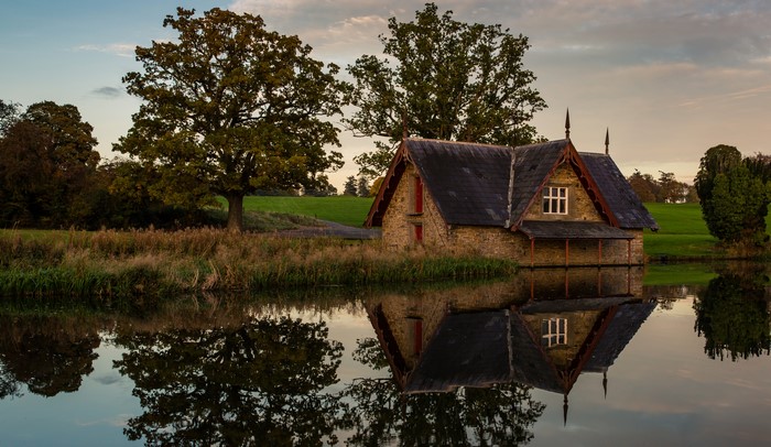 Stone boathouse on a lake in Ireland