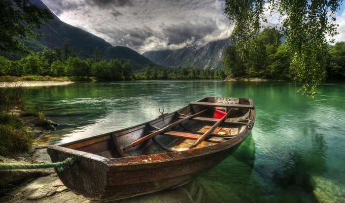 Boat on a river in Sogge, More og Romsdal, Norway