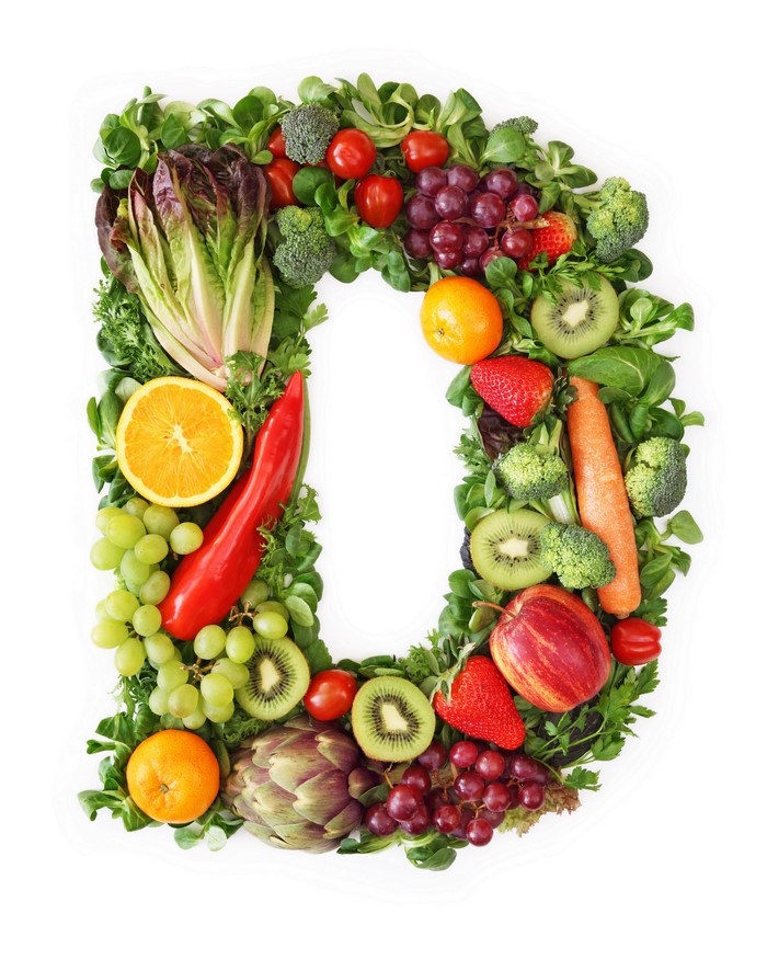 Letter D made of fruits and vegetables