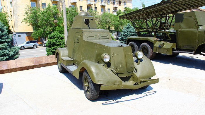 BA-20M armored car and Katyusha rocket launcher truck