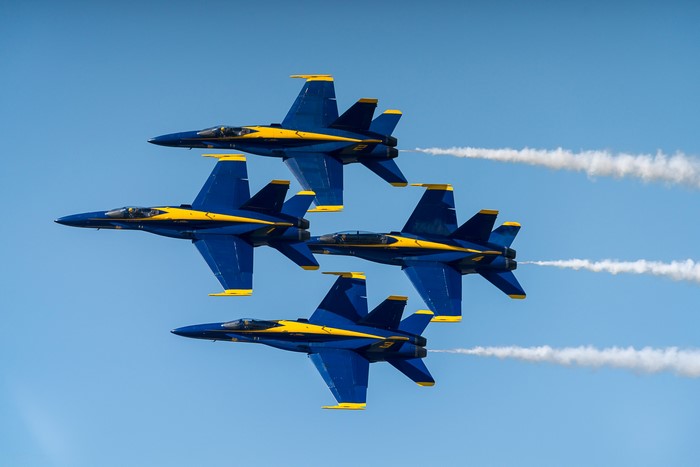 Blue Angels FA-18 Fighter Jets in Formation