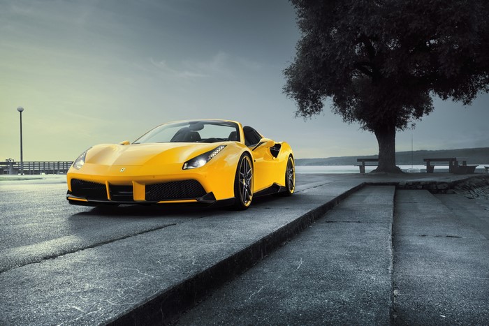 Yellow Ferrari 488 Spider Rosso Novitec
