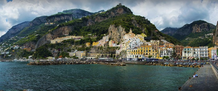 Amalfi Coast Italy Houses Mountains Coastline
