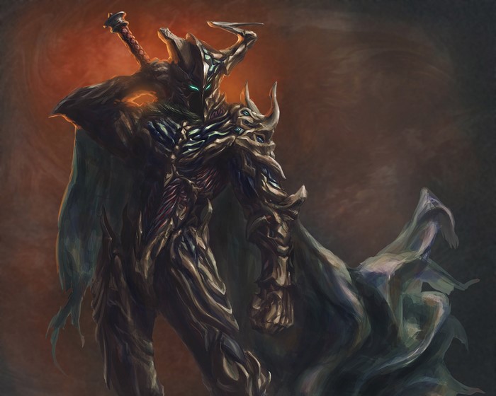 Demonic warrior with sword and cape
