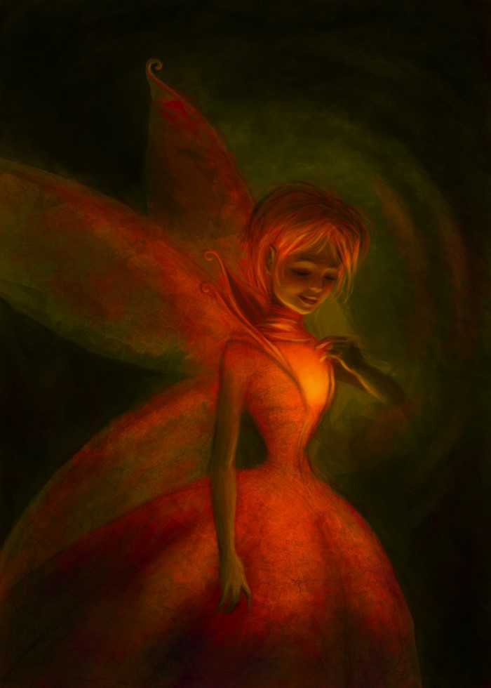 Fairy with orange wings and dress