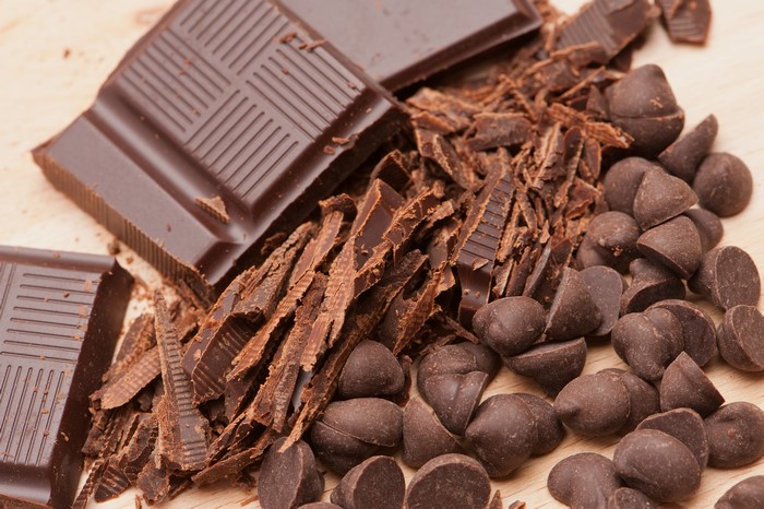 Chocolate bar pieces and chips