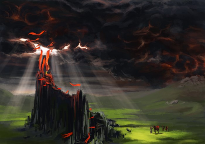 The Altar of the Red God with Thunderclouds and Light Rays