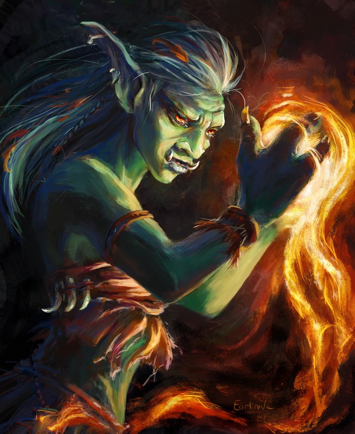 Firecaller Orc from World of WarCraft casting magic
