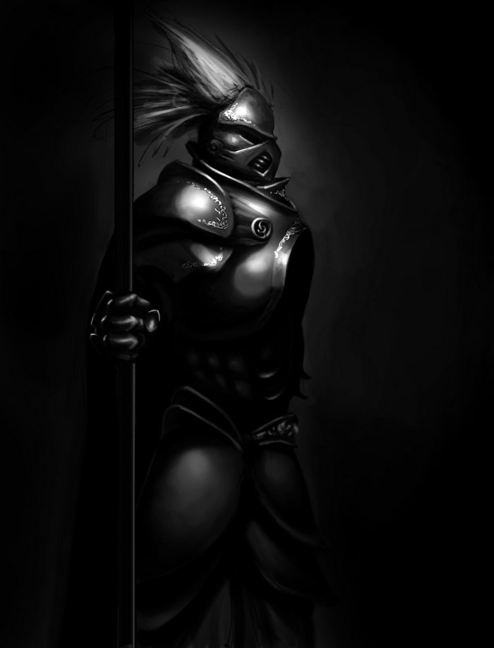 Warrior in armor holding a spear