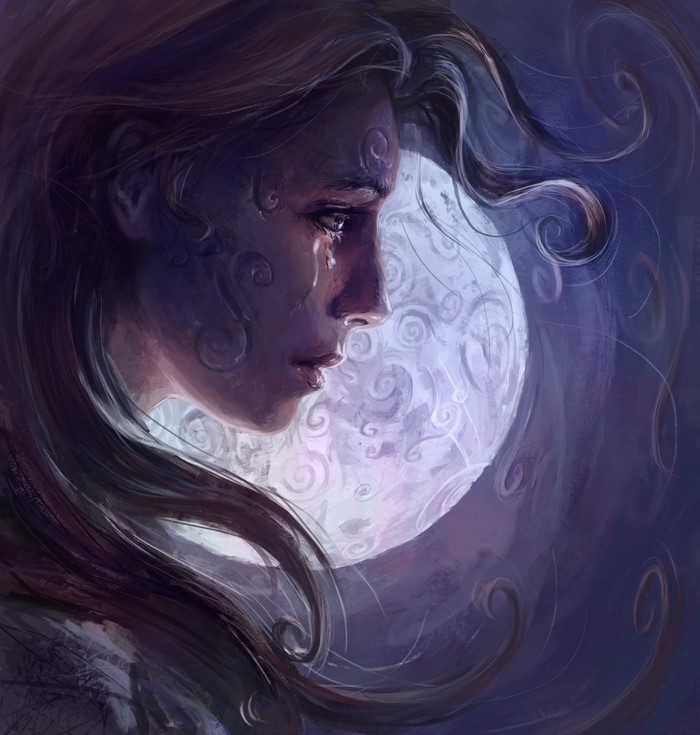 Apsalar from Malazan Book of the Fallen crying by the moon