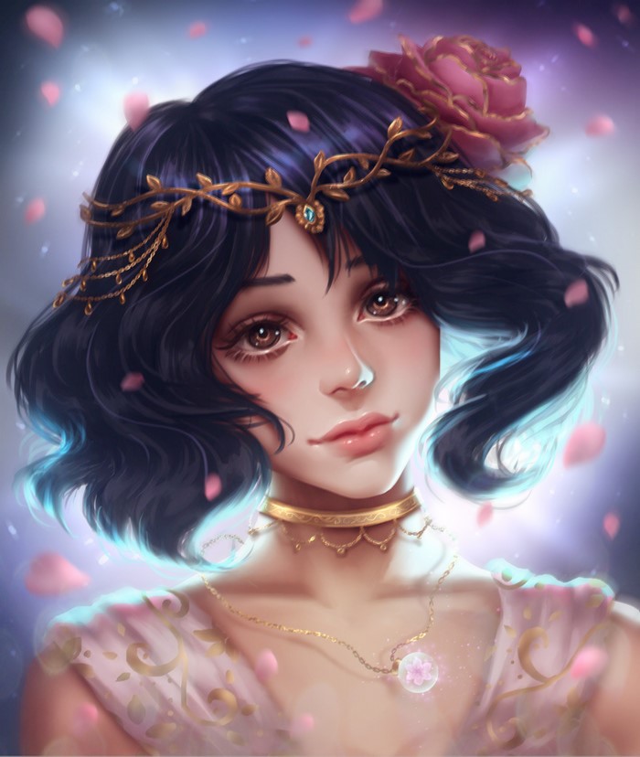 Painting of a Brunette Girl with Flower Crown