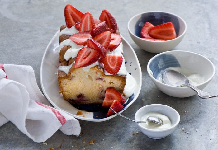 Strawberry Pound Cake with Whipped Cream and Strawberries