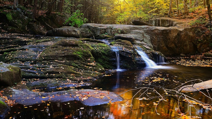 Waterfall in a forest during autumn