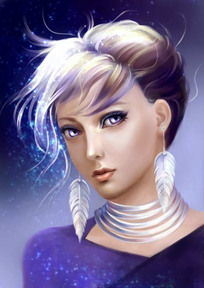 Estelle painting art with feather earrings