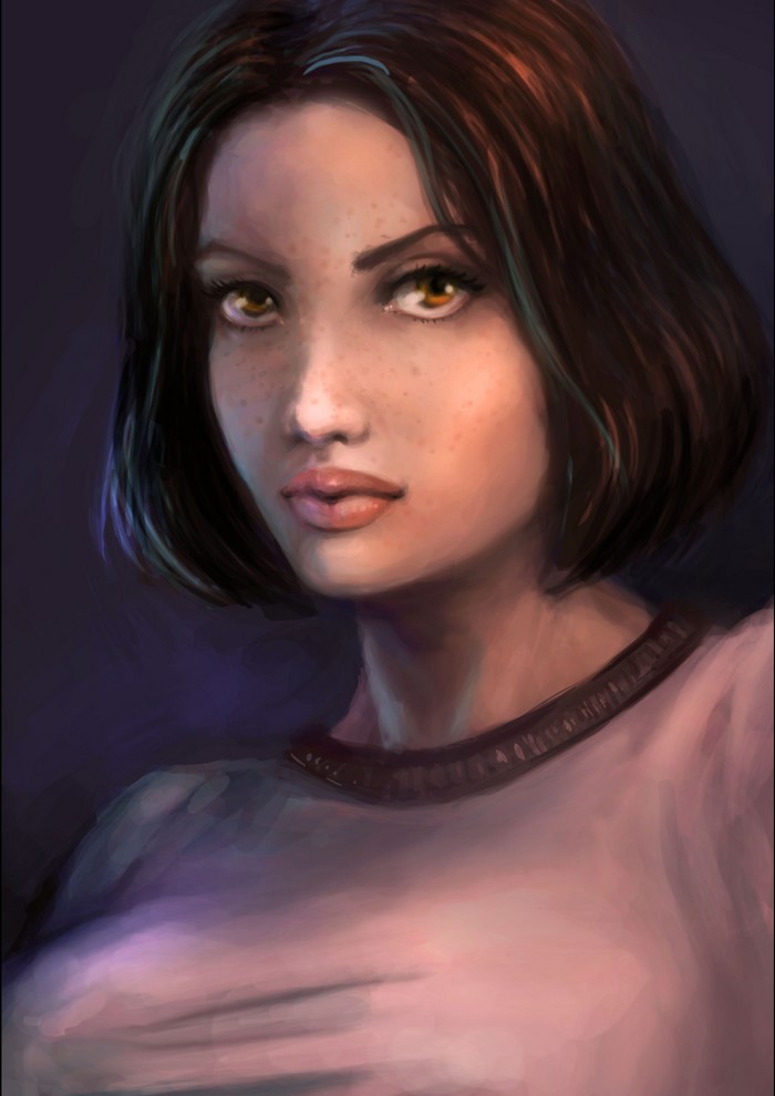 Painting of a woman with brown hair