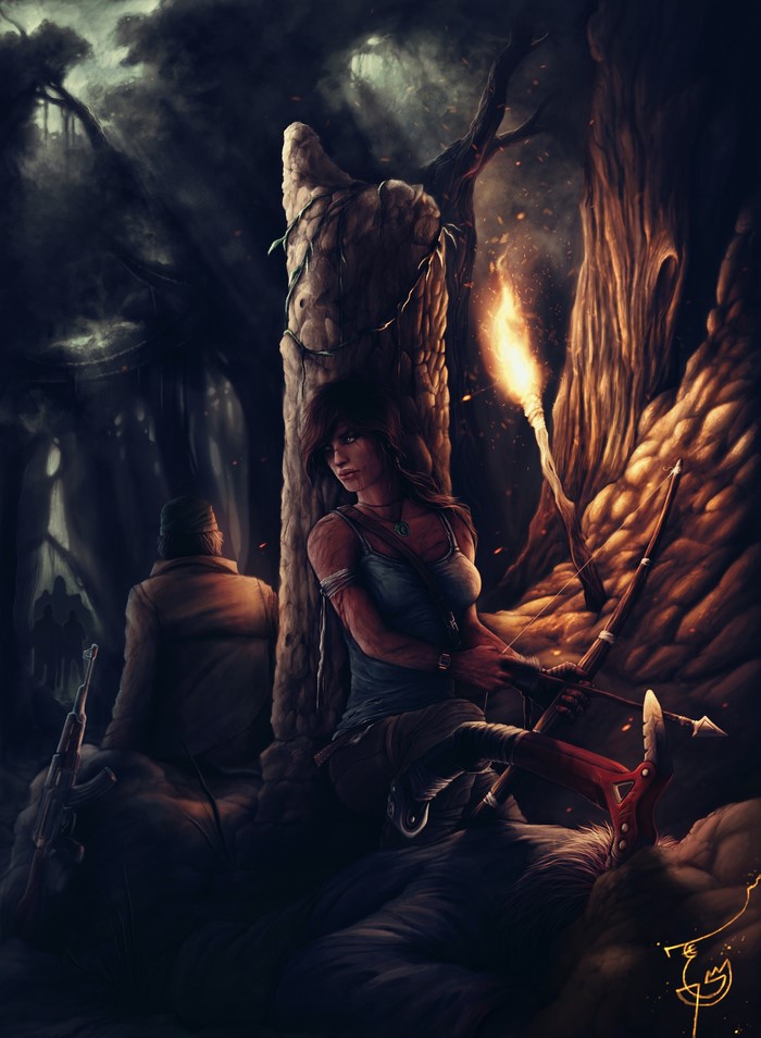 Lara Croft from Tomb Raider with bow and torch