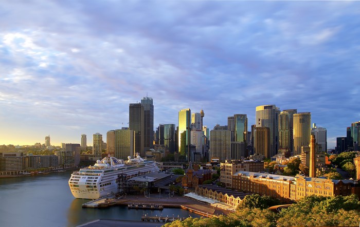 Sydney Harbor with Cruise Ship and Skyline