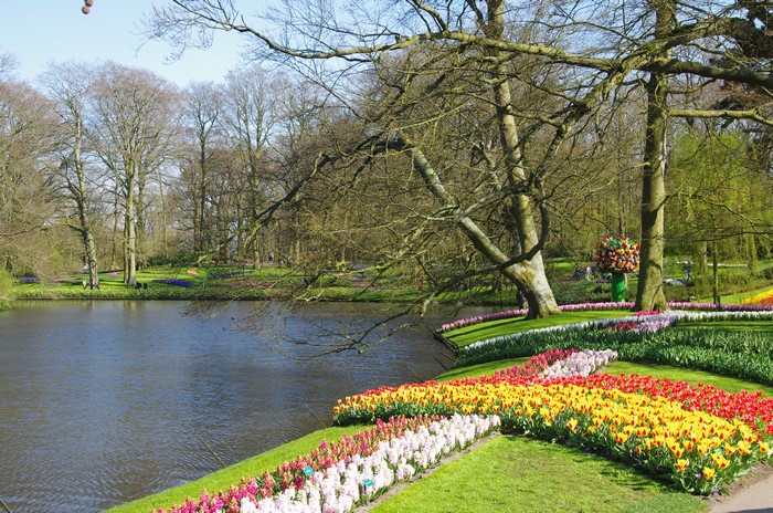 Keukenhof Gardens with Pond and Tulips, Netherlands