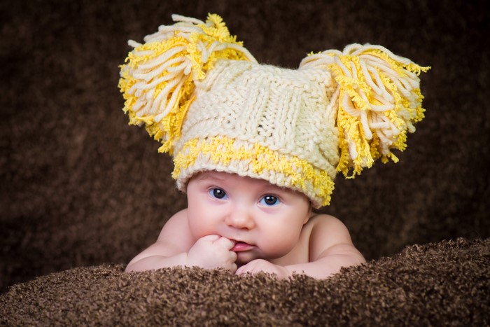 Baby wearing a knitted winter hat
