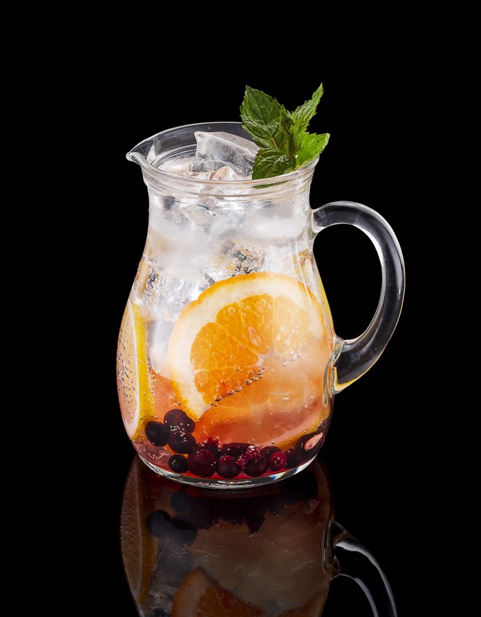 Pitcher of infused water with fruit and mint