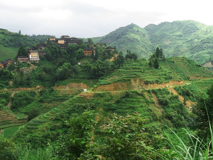 Terraced fields and village in Longsheng Pingan Village, China