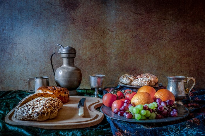 Still-life with bread, fruit, and jug