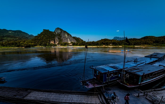 Boats on the Mekong River near Luang Prabang, Laos