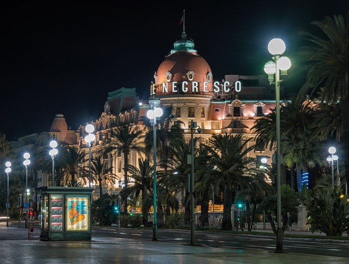 Negresco Hotel at Night in Nice, France