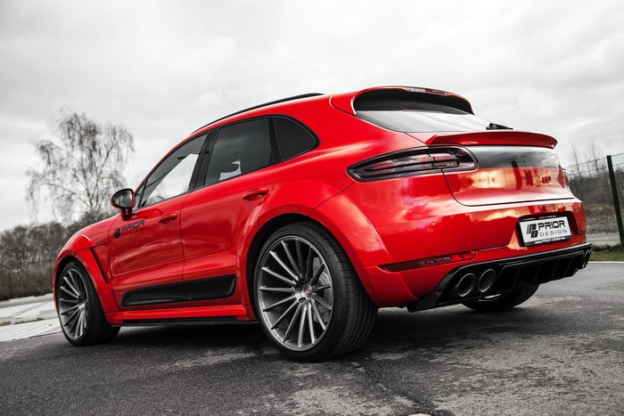 Red Prior-Design Porsche Macan from the back