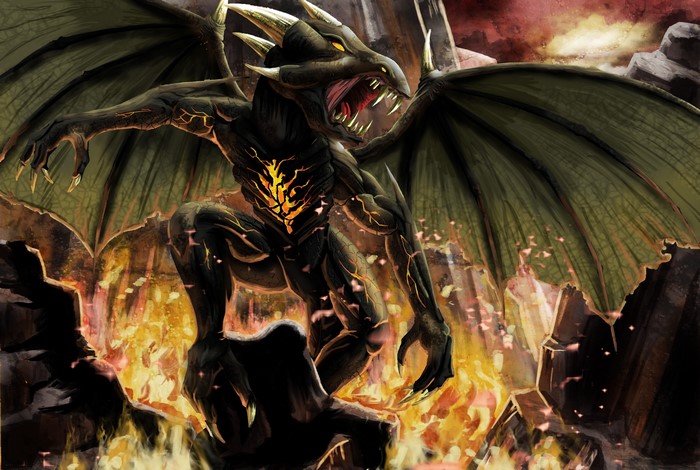 A fearsome dragon with glowing chest and wings