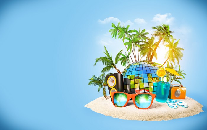 Tropical Island Party with Disco Ball and Drinks