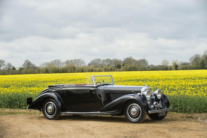 Black Bentley Retro Cabriolet in a Field
