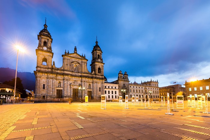 4K Bogota Colombia Temples Evening Town Square Street Lights