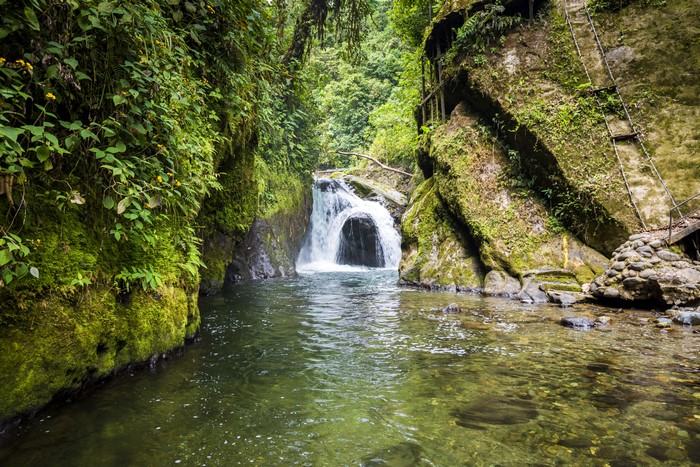 Waterfall in Nambillo River Mindo, Ecuador