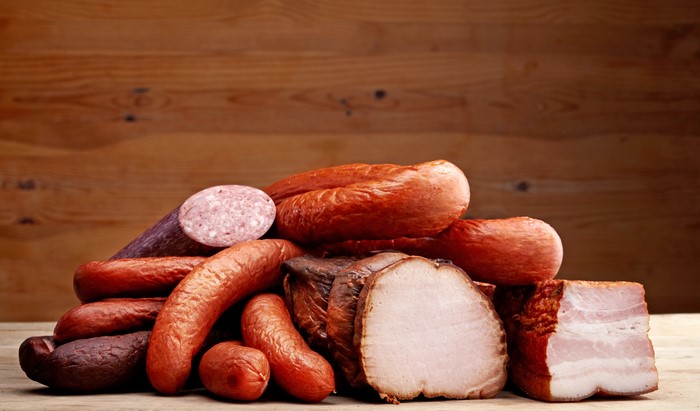 Assortment of Meat Products: Sausage, Ham, and Bacon