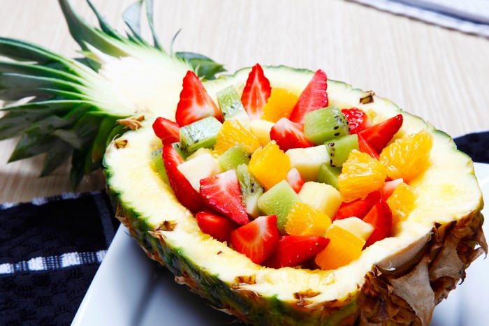 Fruit salad in a pineapple bowl