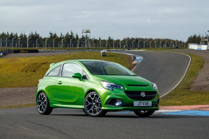Green 2015 Vauxhall Corsa VXR on a Racetrack