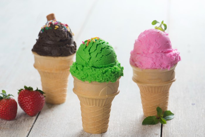 Colorful Ice Cream Cones with Strawberries
