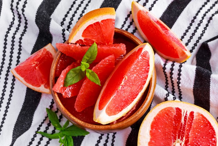 Grapefruit slices in a bowl