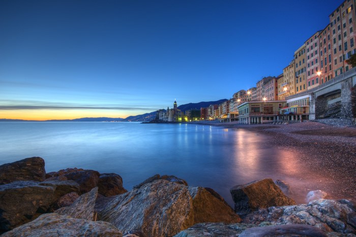 Camogli, Liguria, Italy at dusk with HDR effect