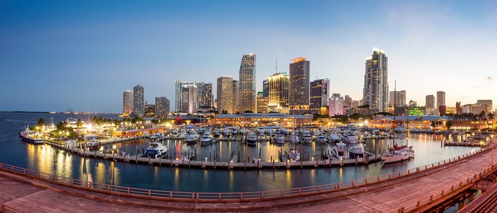 Miami Marina and Skyline at Dusk