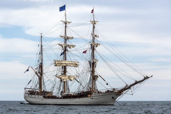 Tall ship Europa sailing on the sea
