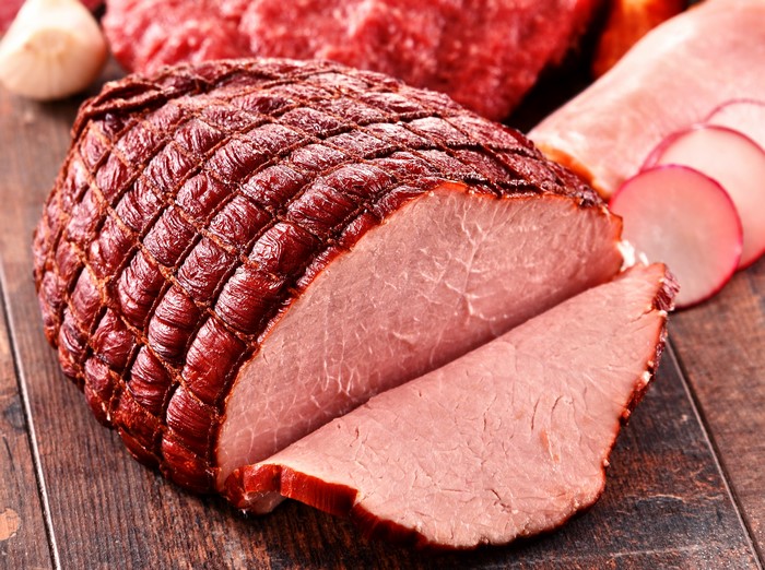4K Ham closeup sliced food