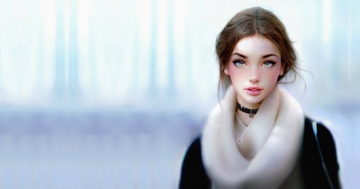 Beautiful brown-haired woman with a choker
