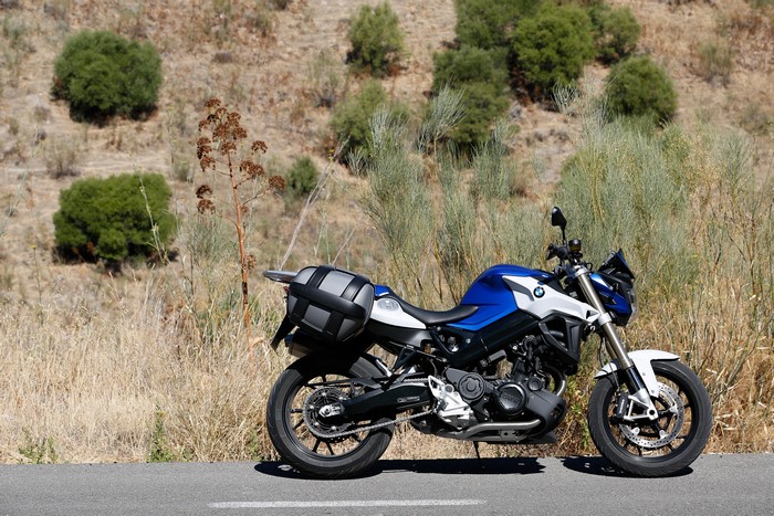 BMW F 800 R motorcycle with saddlebags