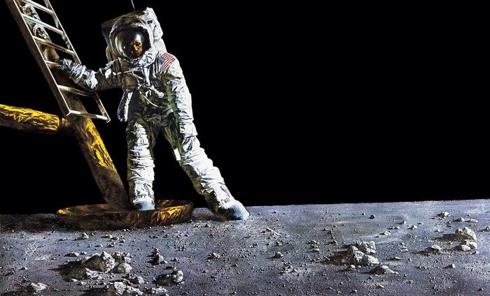 Astronaut on the Moon pouring dirt