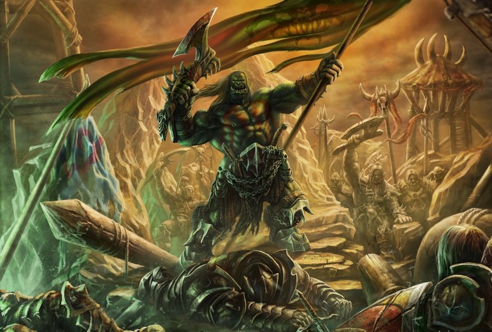 Orc Warchief with Battle Axe and Banner