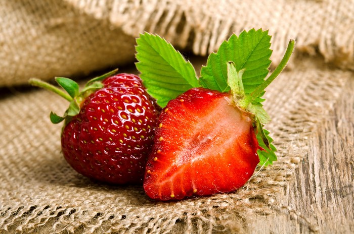 Two Strawberries on Burlap