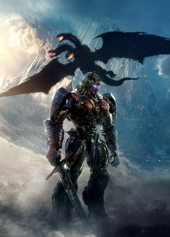 Optimus Prime Facing Three-Headed Dragon in Transformers