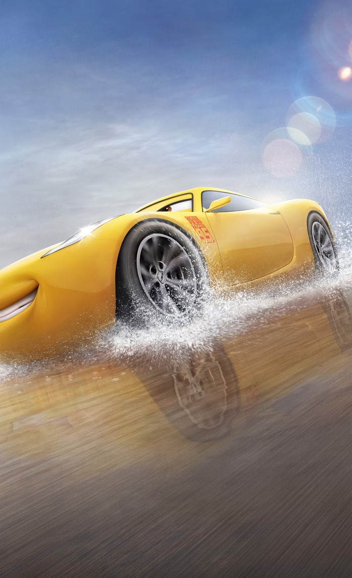 Cruz Ramirez from Cars 3 driving through water